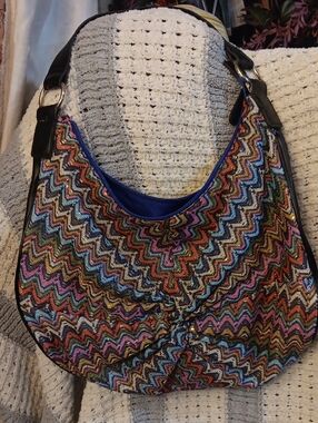 Candie's Multicolor Chevron Hobo Shoulder Bag with Black Trim